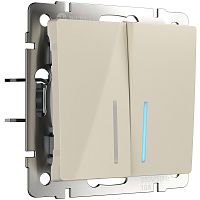 Выключатель с подсветкой без рамки Werkel 2-кл. слоновая кость глянцевый картинка